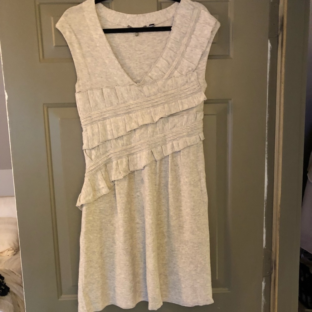 Ruffle waist wool sweater dress